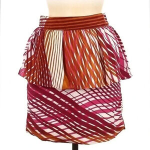 W118 Walter Baker Pink & Orange Ruffle Peplum Mini Skirt by Walter Baker Size XS
